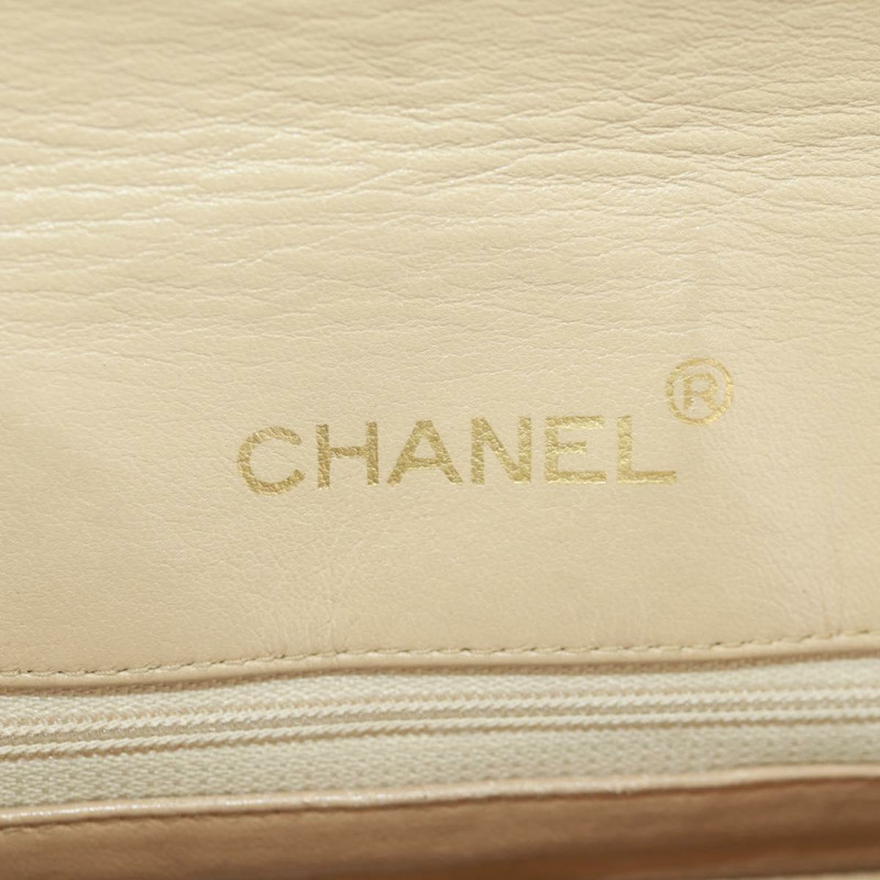 【日本直送】香奈兒 (CHANEL) 絎縫鏈條肩背包,羊皮材質,米色,金色雙C標誌,貨號 171953V-23