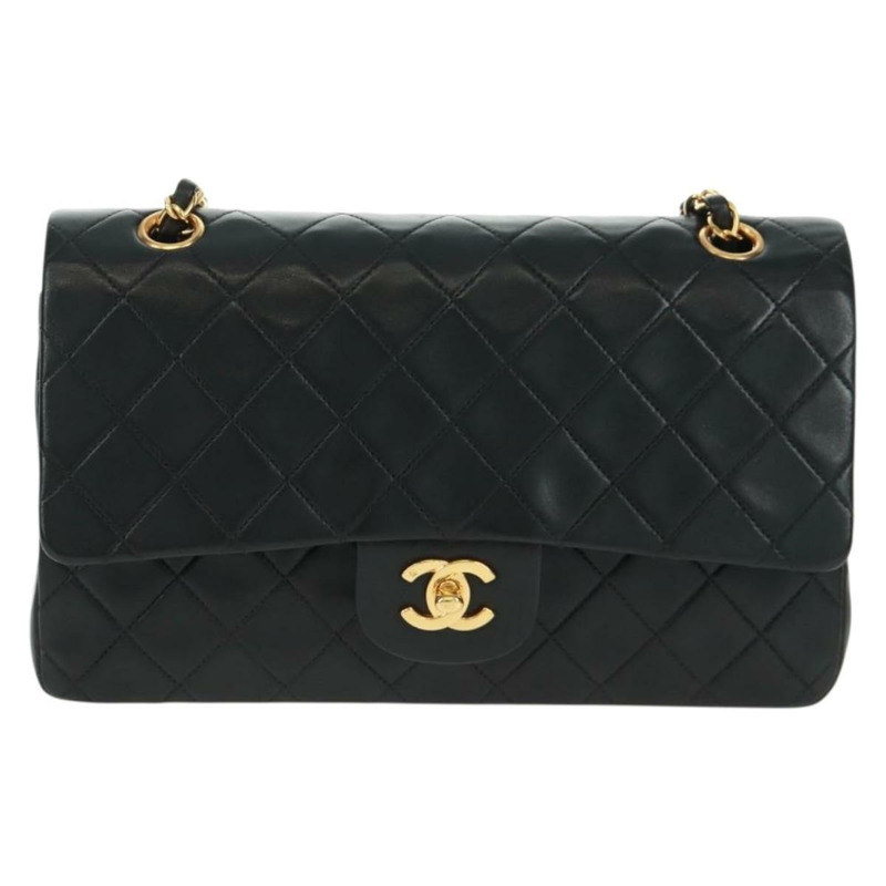 【日本直送】香奈兒 Matelasse 25 雙蓋鏈條包，羊皮材質，黑色，金色雙C標誌，正品 BA10555SM-12