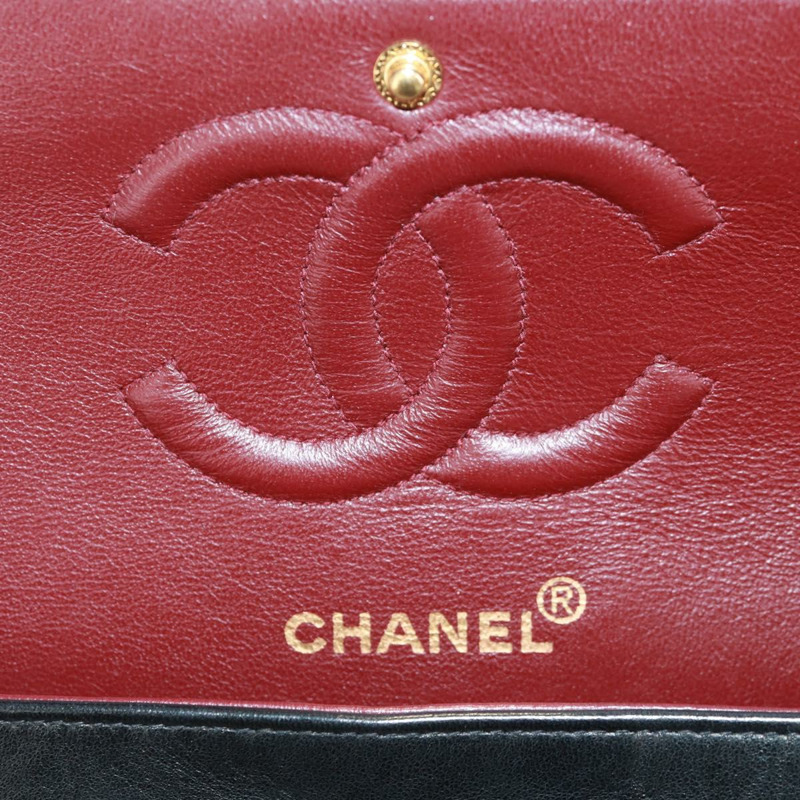 【日本直送】香奈兒 Matelasse 25 雙蓋鏈條包，羊皮材質，黑色，金色雙C標誌，正品 BA10555SM-25