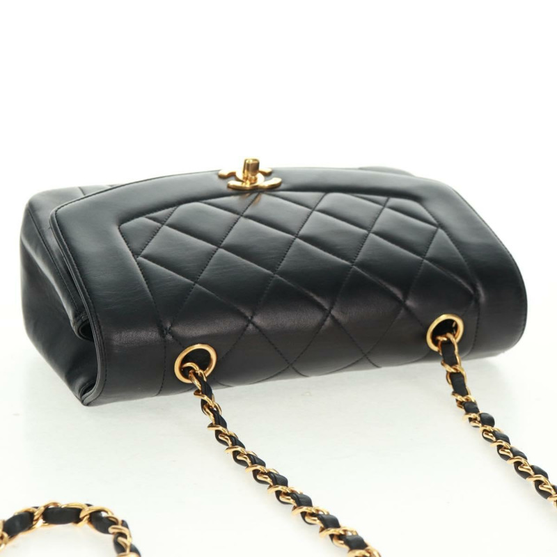 【日本直送】香奈兒 (CHANEL) 絎縫鏈條 Diana 23 手袋,羊皮材質,黑色,金色雙C標誌,正品編號 BA10554SAM-5