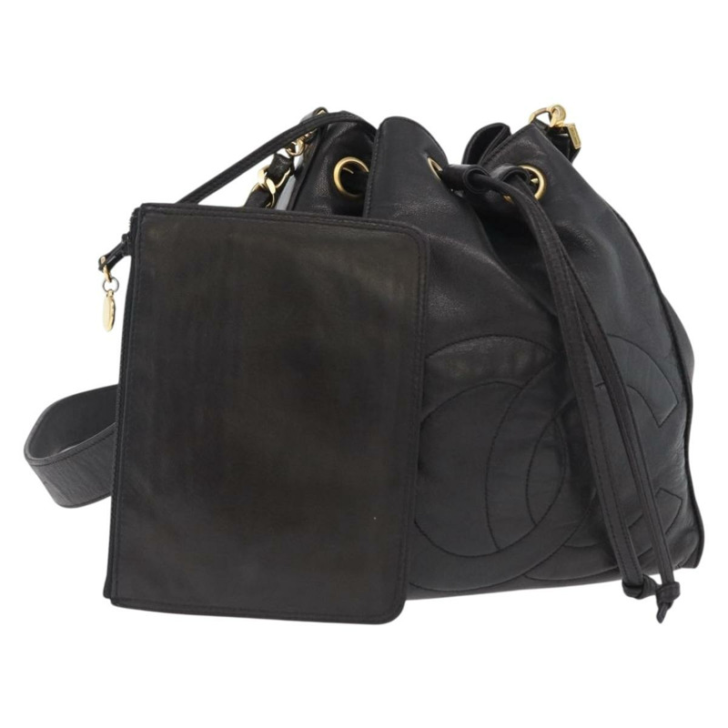 【日本直送】香奈兒 Matelasse 手拿包單肩包 羊皮 黑色 金 CC 標誌 Auth am10781V-0