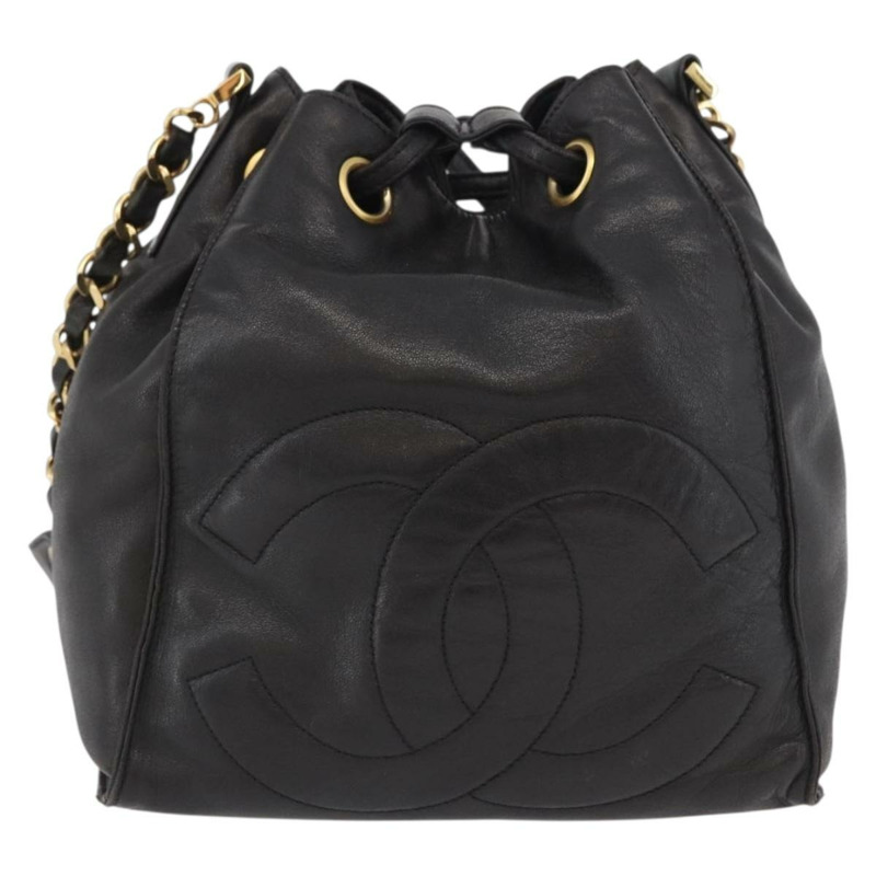 【日本直送】香奈兒 Matelasse 手拿包單肩包 羊皮 黑色 金 CC 標誌 Auth am10781V-12