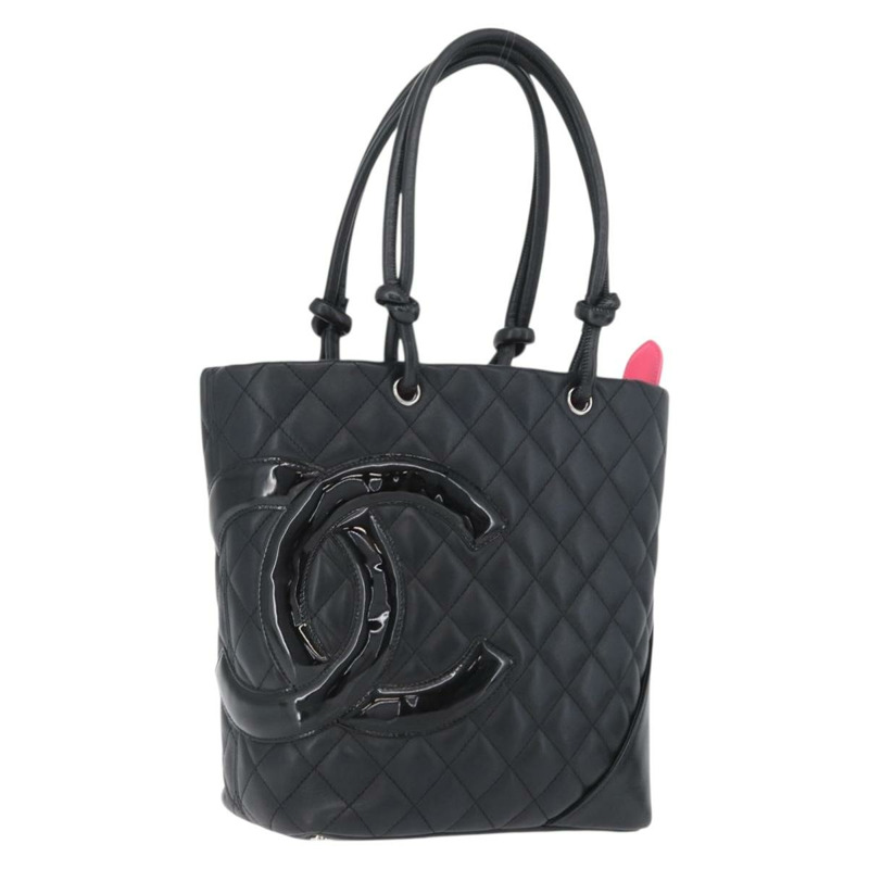 【日本直送】香奈兒 Cambon 系列絎縫手提包,黑色銀色雙C標誌皮革,正品編號 168067SAM-0