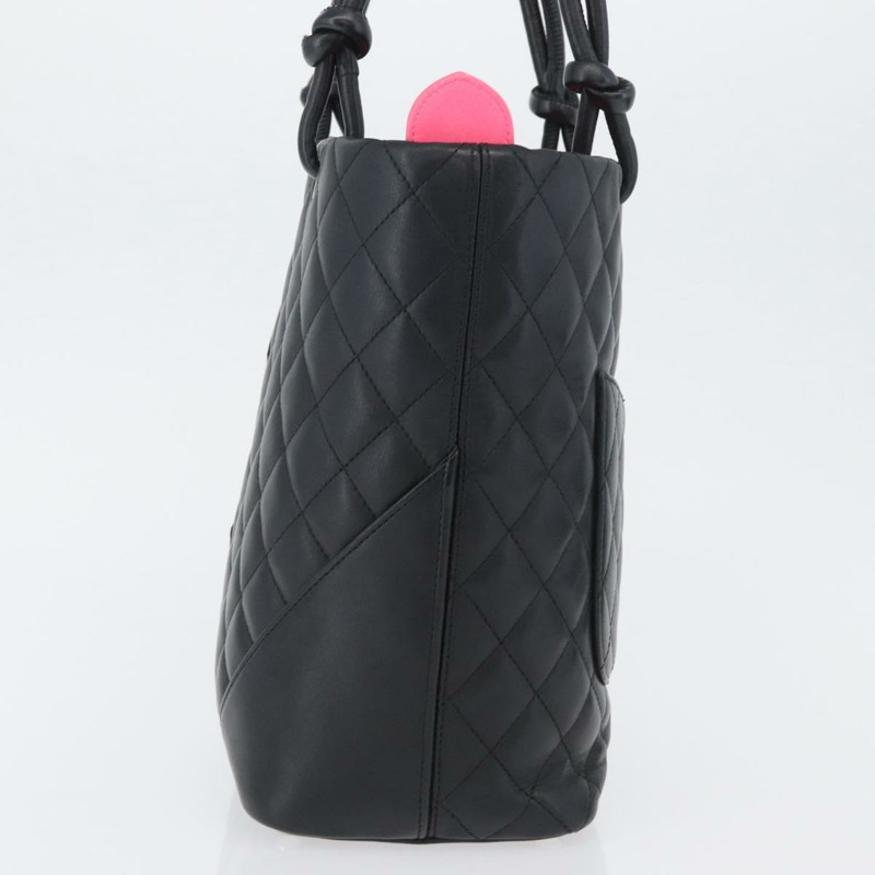 【日本直送】香奈兒 Cambon 系列絎縫手提包,黑色銀色雙C標誌皮革,正品編號 168067SAM-2