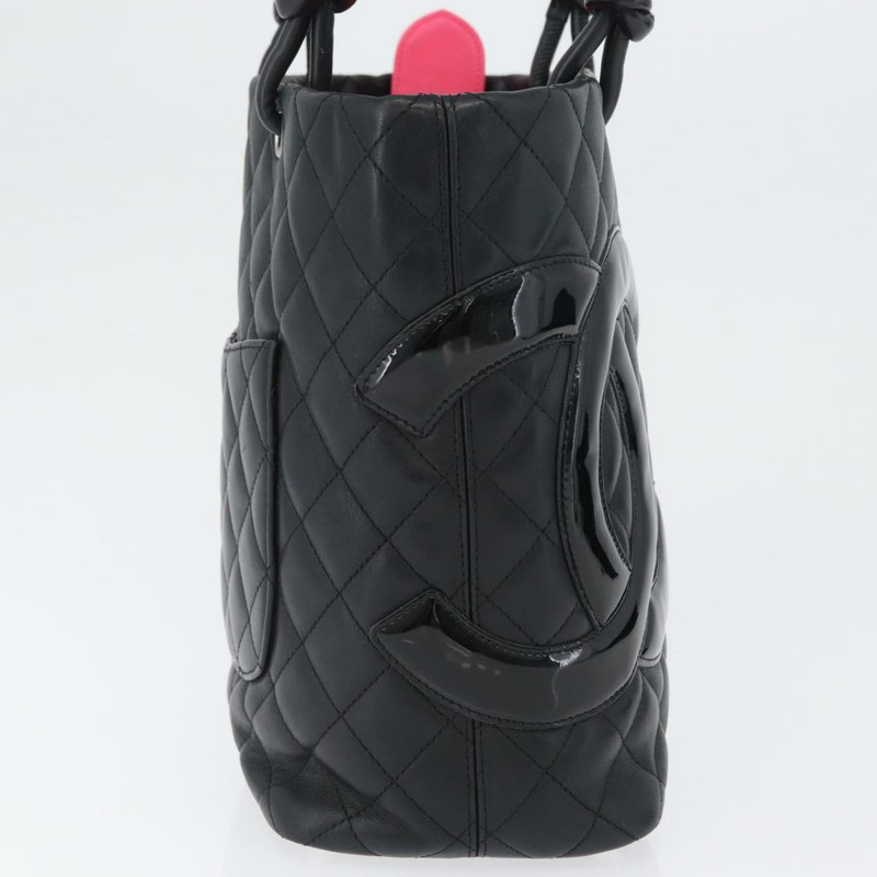 【日本直送】香奈兒 Cambon 系列絎縫手提包,黑色銀色雙C標誌皮革,正品編號 168067SAM-3