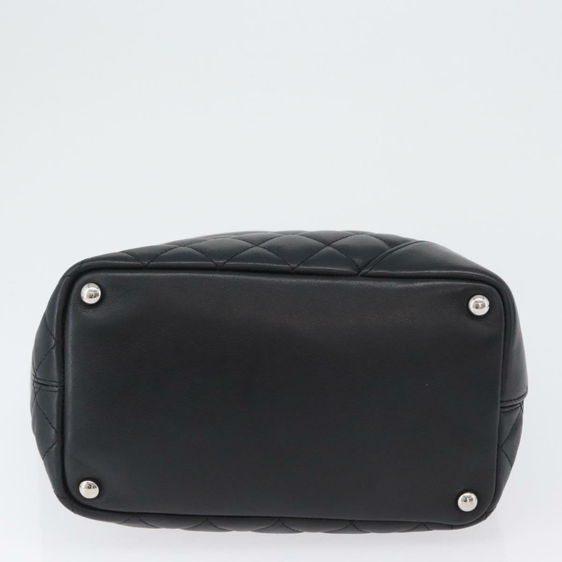 【日本直送】香奈兒 Cambon 系列絎縫手提包,黑色銀色雙C標誌皮革,正品編號 168067SAM-4