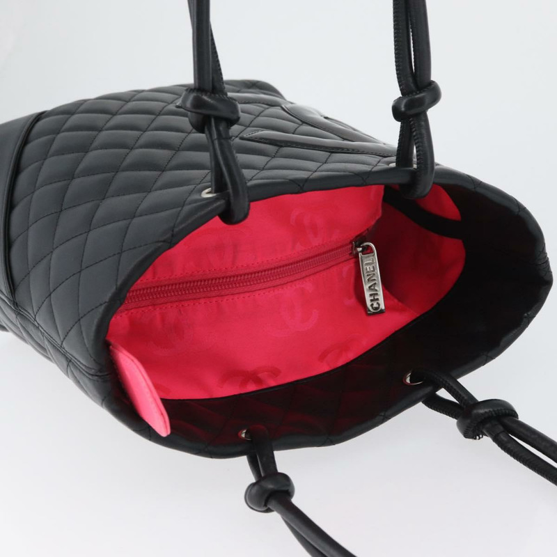 【日本直送】香奈兒 Cambon 系列絎縫手提包,黑色銀色雙C標誌皮革,正品編號 168067SAM-5