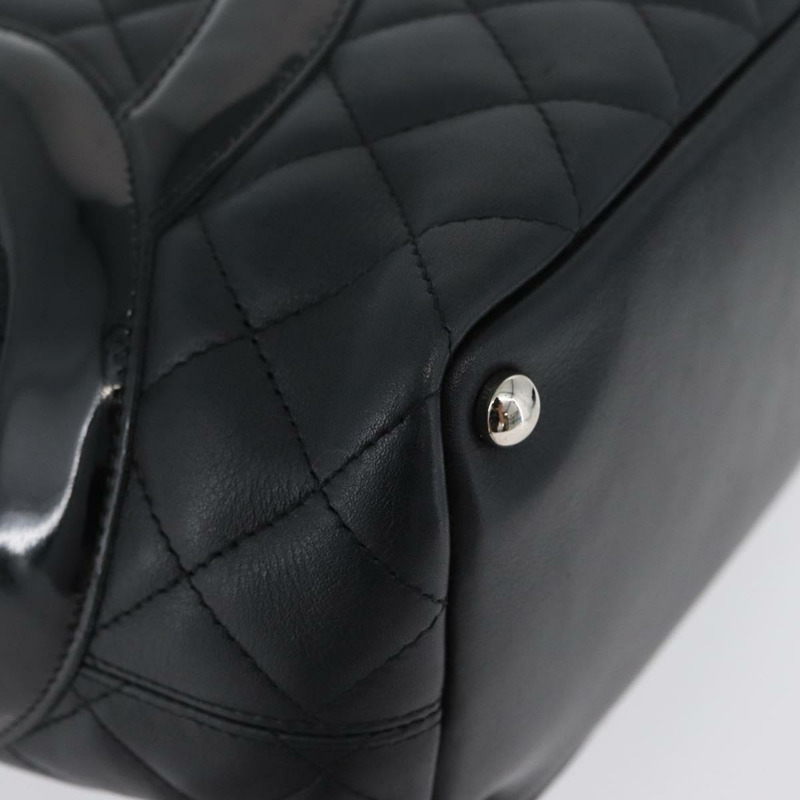 【日本直送】香奈兒 Cambon 系列絎縫手提包,黑色銀色雙C標誌皮革,正品編號 168067SAM-7