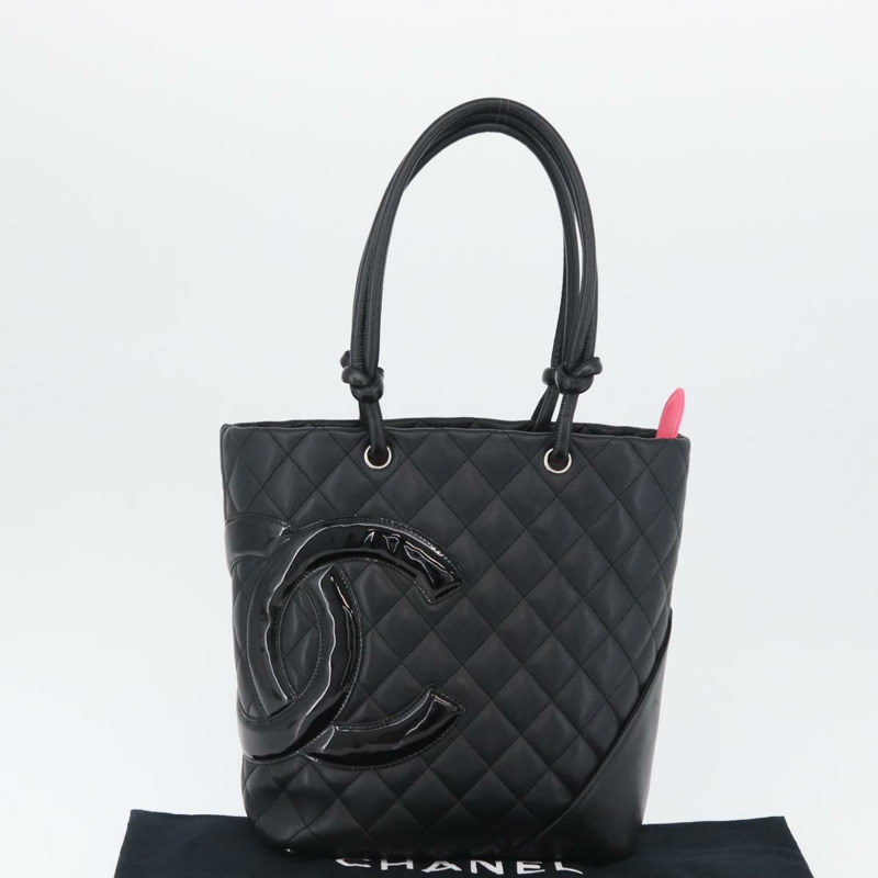 【日本直送】香奈兒 Cambon 系列絎縫手提包,黑色銀色雙C標誌皮革,正品編號 168067SAM-11