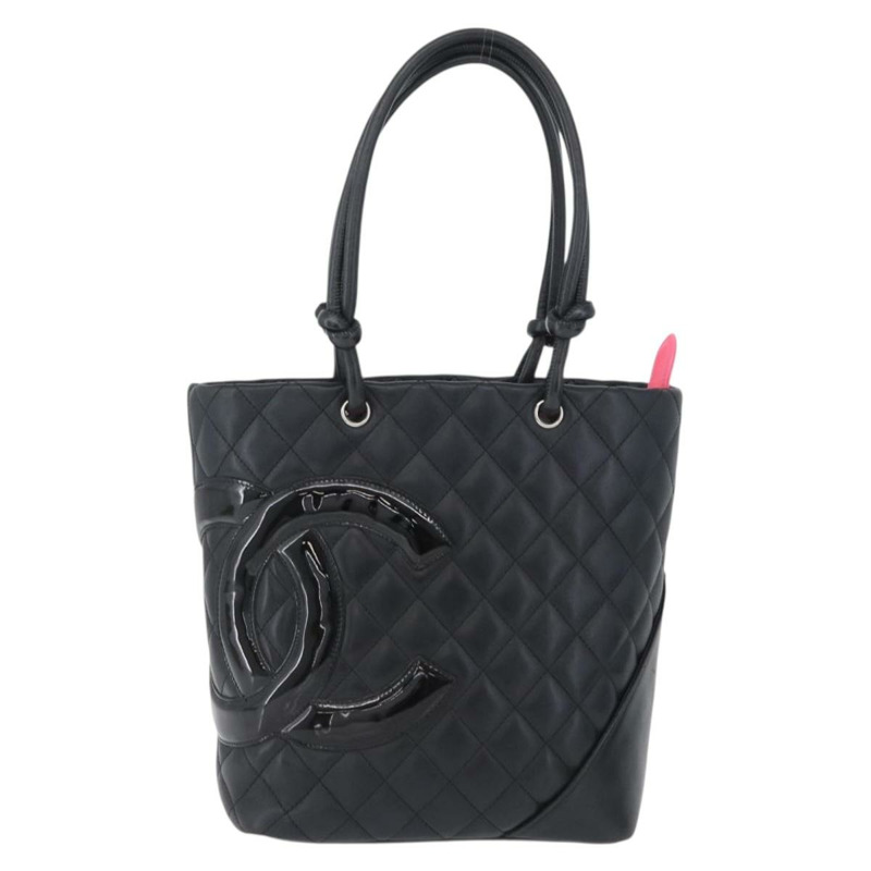 【日本直送】香奈兒 Cambon 系列絎縫手提包,黑色銀色雙C標誌皮革,正品編號 168067SAM-12