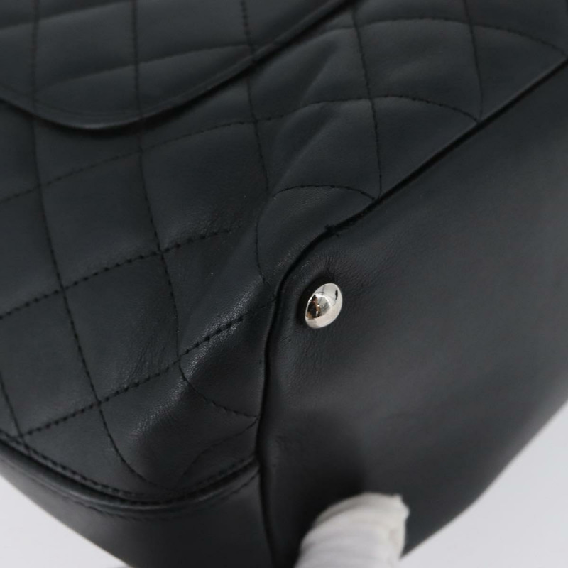 【日本直送】香奈兒 Cambon 系列絎縫手提包,黑色銀色雙C標誌皮革,正品編號 168067SAM-15