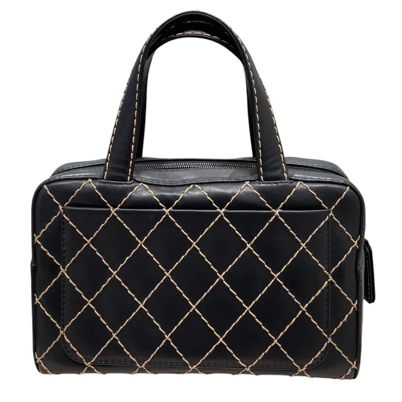 CHANEL 香奈兒 WILD STITCH 波士頓包 皮革 黑色 古銀釦-1