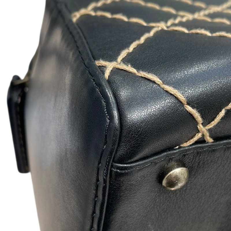 CHANEL 香奈兒 WILD STITCH 波士頓包 皮革 黑色 古銀釦-5