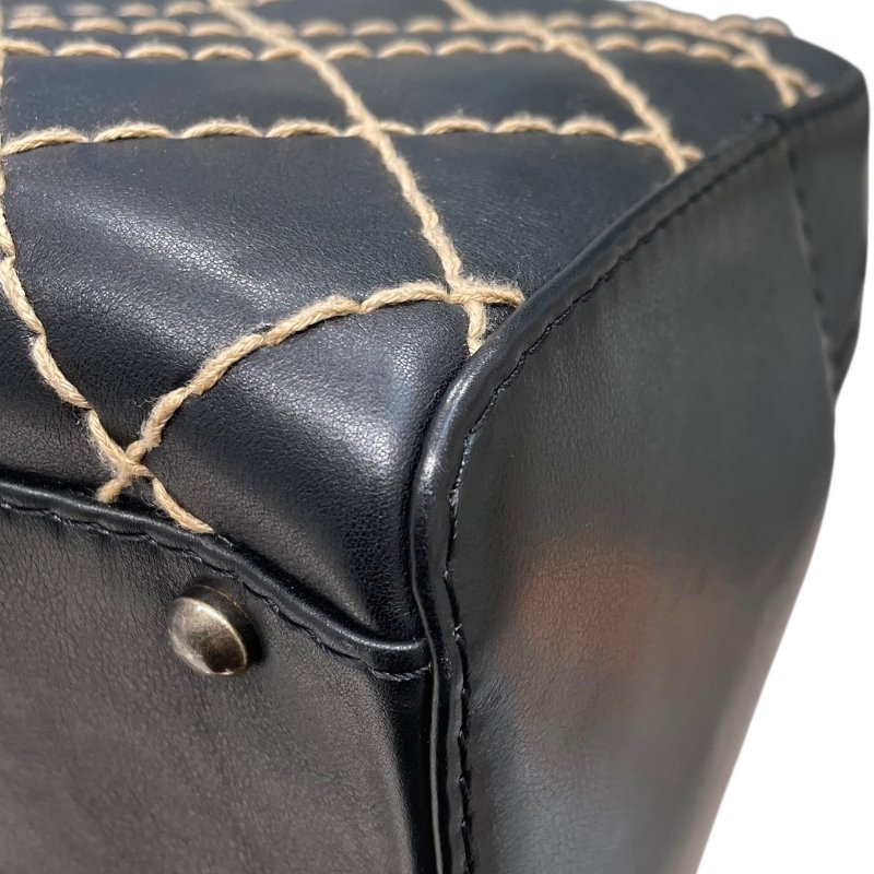 CHANEL 香奈兒 WILD STITCH 波士頓包 皮革 黑色 古銀釦-6