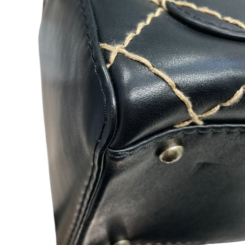 CHANEL 香奈兒 WILD STITCH 波士頓包 皮革 黑色 古銀釦-7