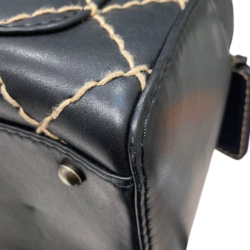 CHANEL 香奈兒 WILD STITCH 波士頓包 皮革 黑色 古銀釦-8