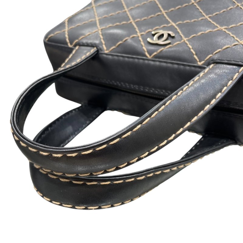 CHANEL 香奈兒 WILD STITCH 波士頓包 皮革 黑色 古銀釦-9