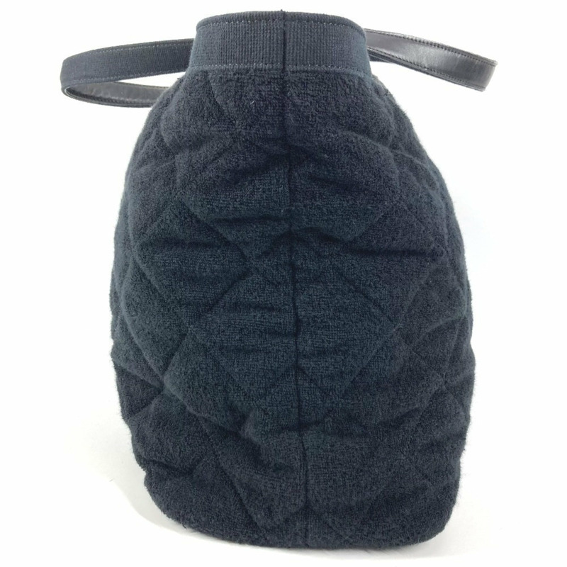 香奈兒沙灘包，絨面，CC標誌，Coco品牌標識，棉質肩帶，女士，黑色-2