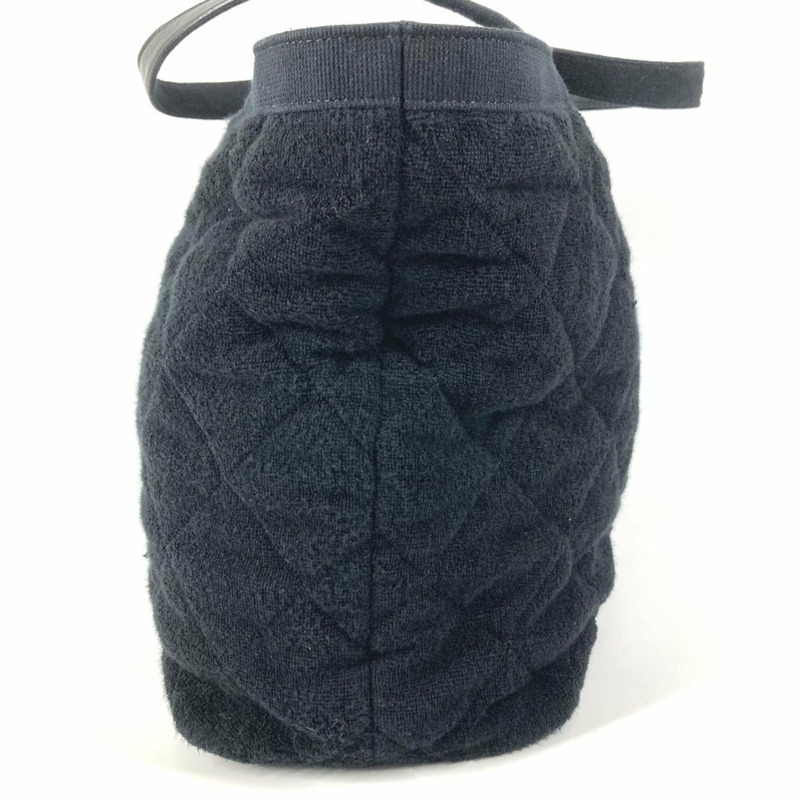 香奈兒沙灘包，絨面，CC標誌，Coco品牌標識，棉質肩帶，女士，黑色-3