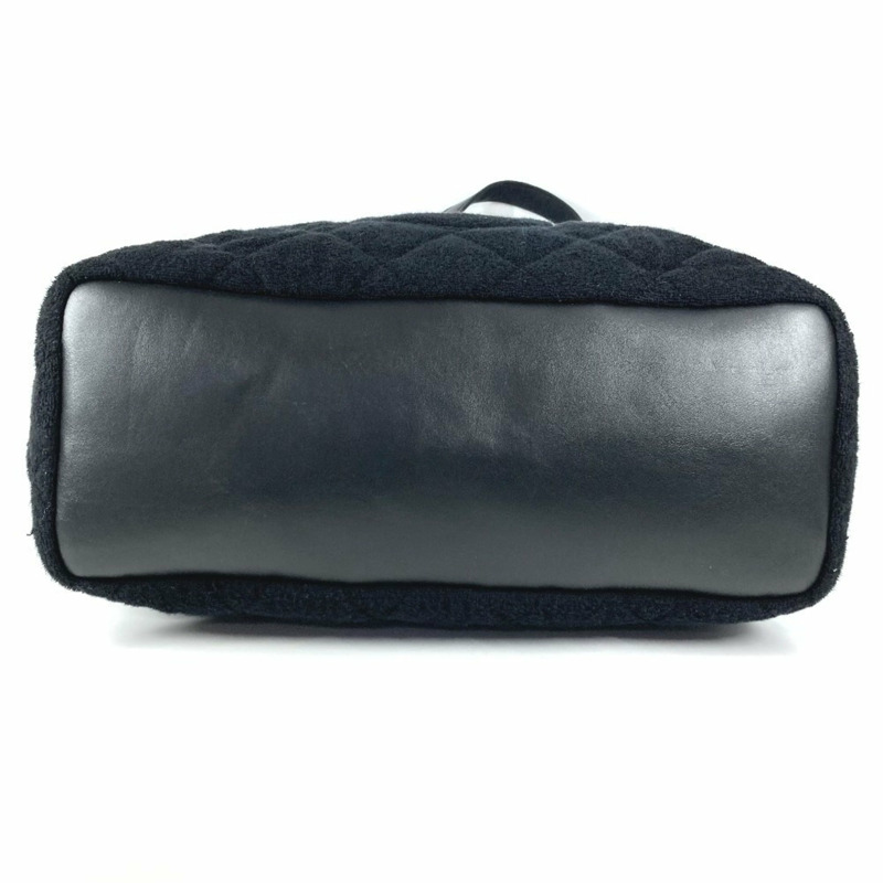 香奈兒沙灘包，絨面，CC標誌，Coco品牌標識，棉質肩帶，女士，黑色-4