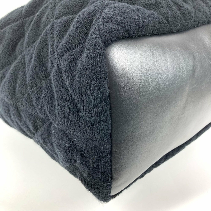 香奈兒沙灘包，絨面，CC標誌，Coco品牌標識，棉質肩帶，女士，黑色-6