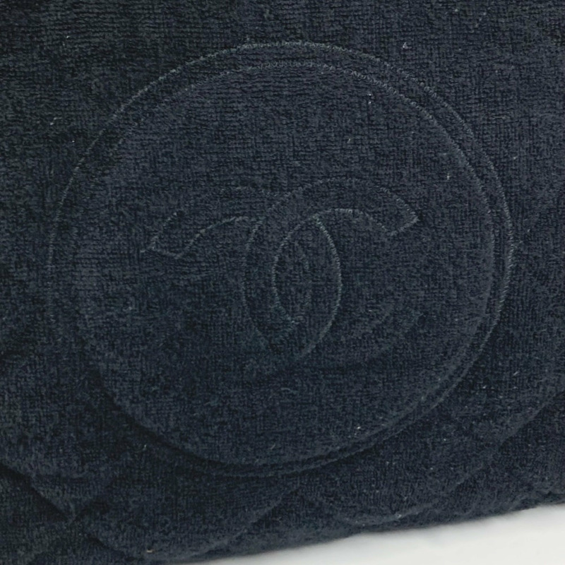 香奈兒沙灘包，絨面，CC標誌，Coco品牌標識，棉質肩帶，女士，黑色-7