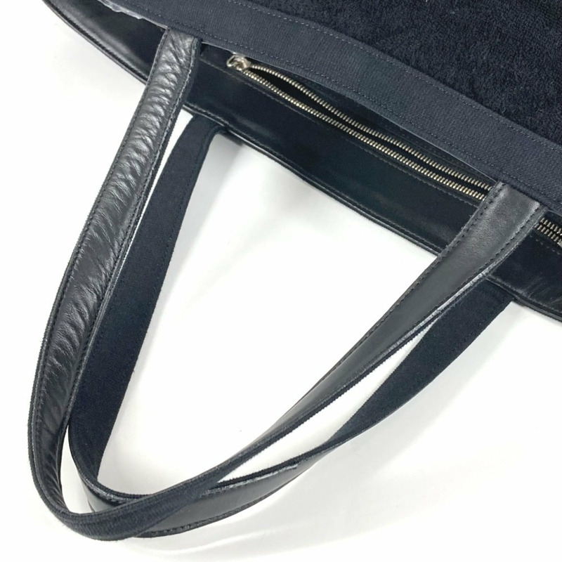 香奈兒沙灘包，絨面，CC標誌，Coco品牌標識，棉質肩帶，女士，黑色-10