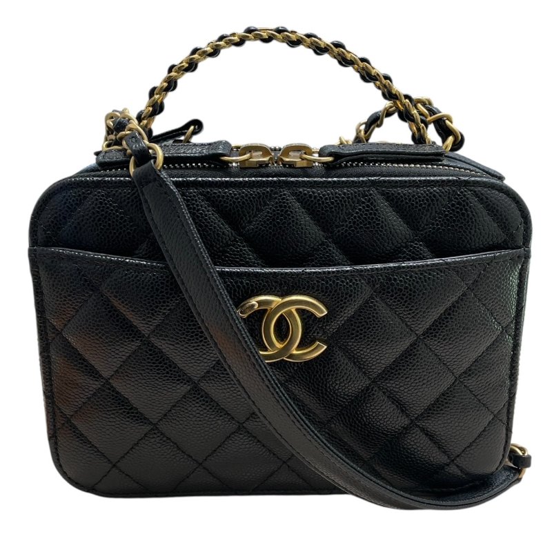 CHANEL 香奈兒 HANDLE 化妝箱包 荔枝皮 黑色 金釦-0