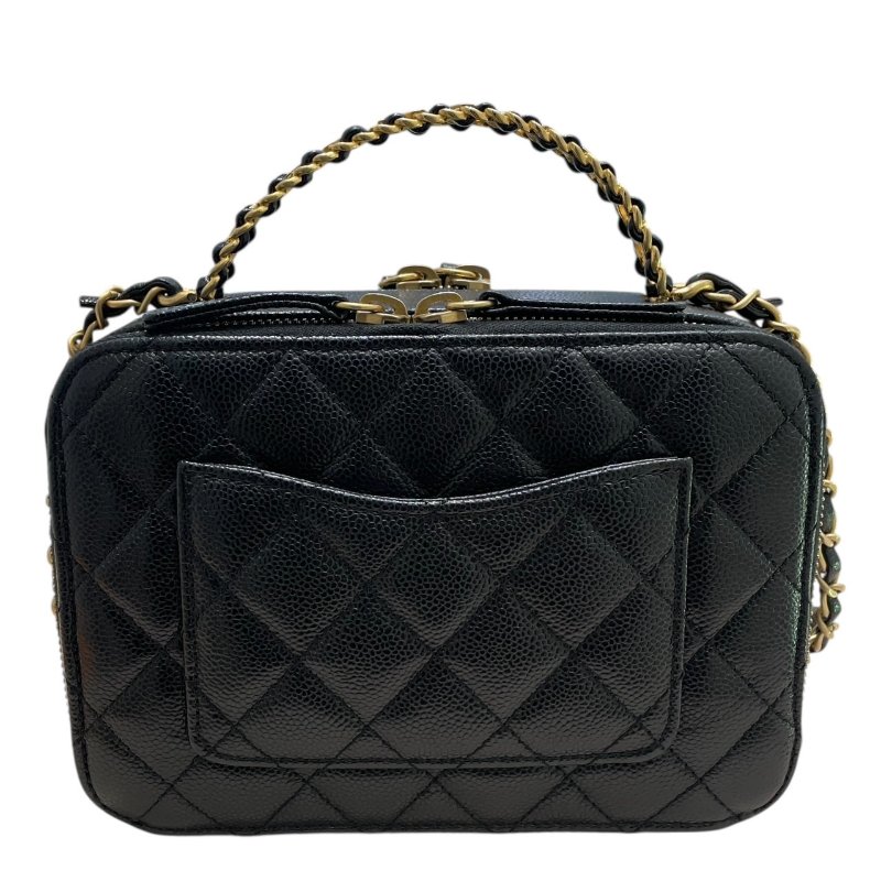 CHANEL 香奈兒 HANDLE 化妝箱包 荔枝皮 黑色 金釦-2