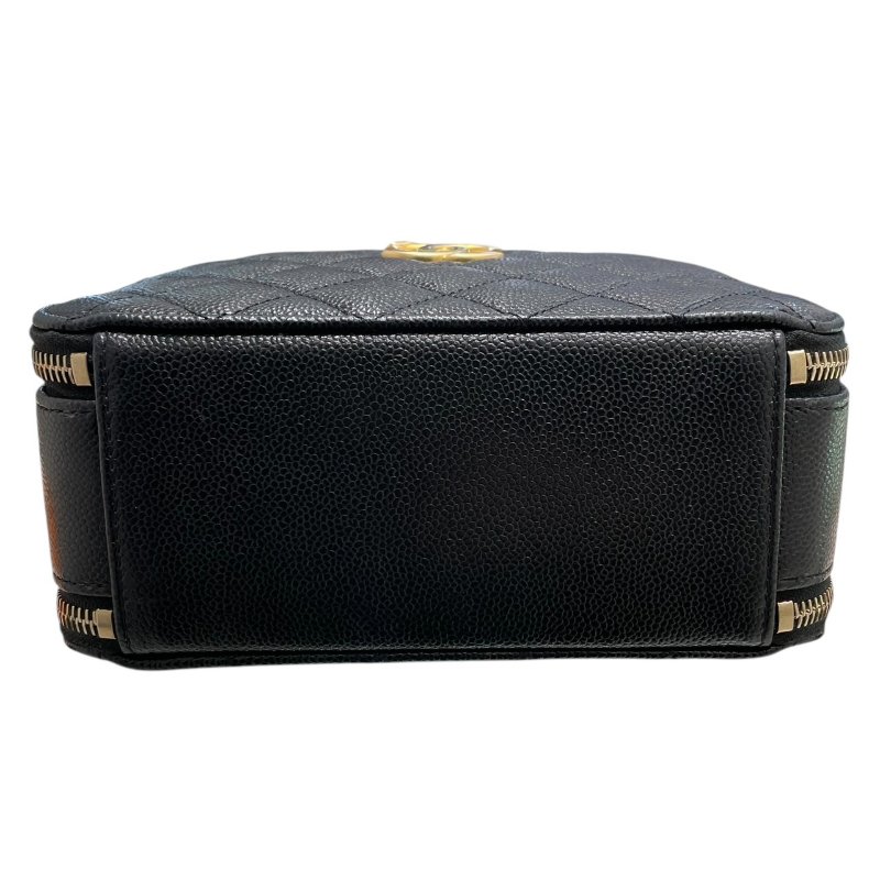 CHANEL 香奈兒 HANDLE 化妝箱包 荔枝皮 黑色 金釦-5