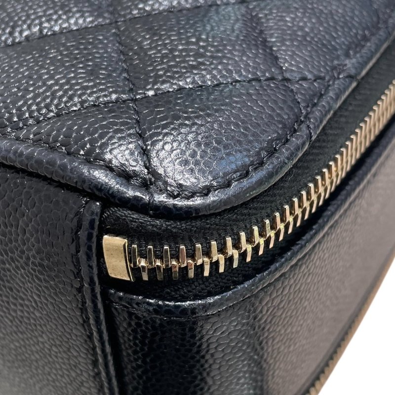 CHANEL 香奈兒 HANDLE 化妝箱包 荔枝皮 黑色 金釦-7