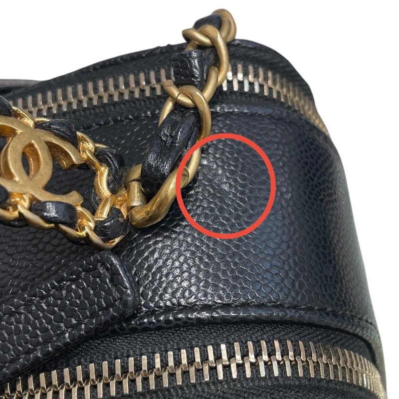 CHANEL 香奈兒 HANDLE 化妝箱包 荔枝皮 黑色 金釦-12