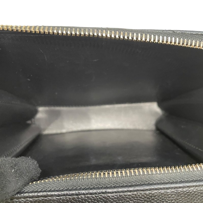 CHANEL 香奈兒 HANDLE 化妝箱包 荔枝皮 黑色 金釦-14