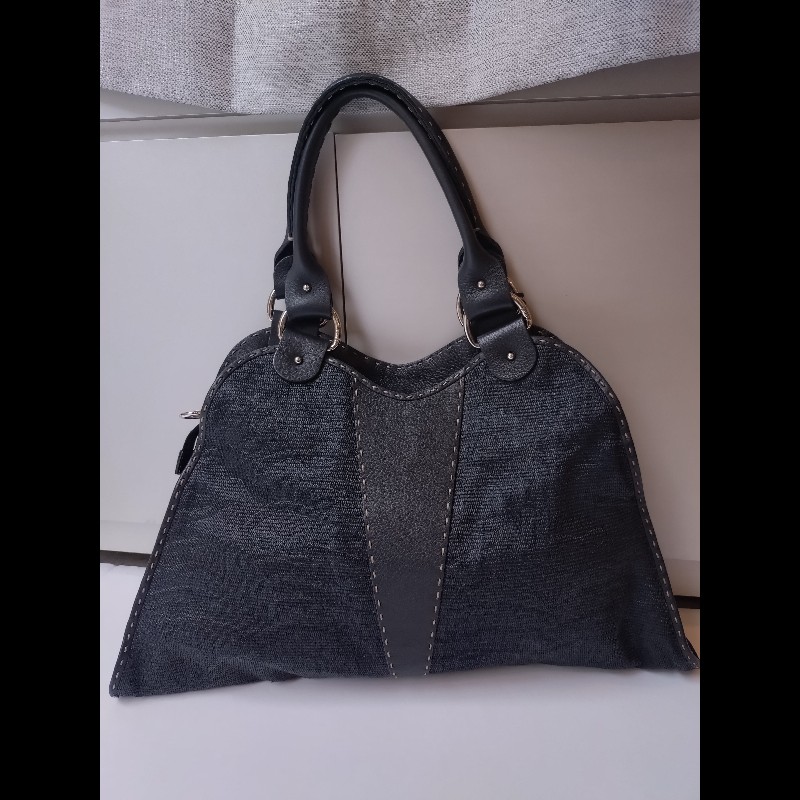 Fendi 黑皮邊布身梯形大托特包-3