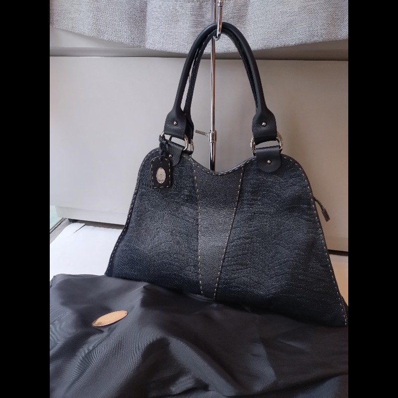 Fendi 黑皮邊布身梯形大托特包-4