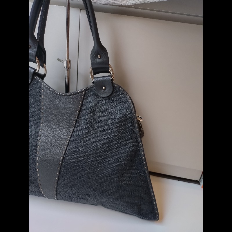 Fendi 黑皮邊布身梯形大托特包-6