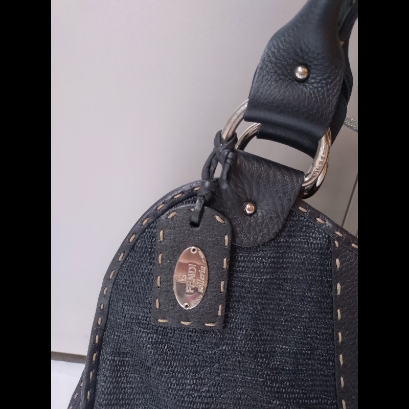 Fendi 黑皮邊布身梯形大托特包-7