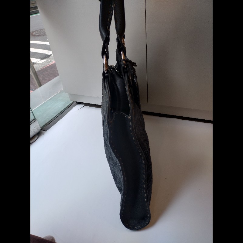 Fendi 黑皮邊布身梯形大托特包-9