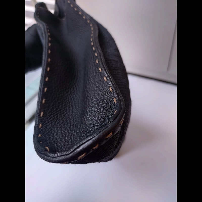 Fendi 黑皮邊布身梯形大托特包-10