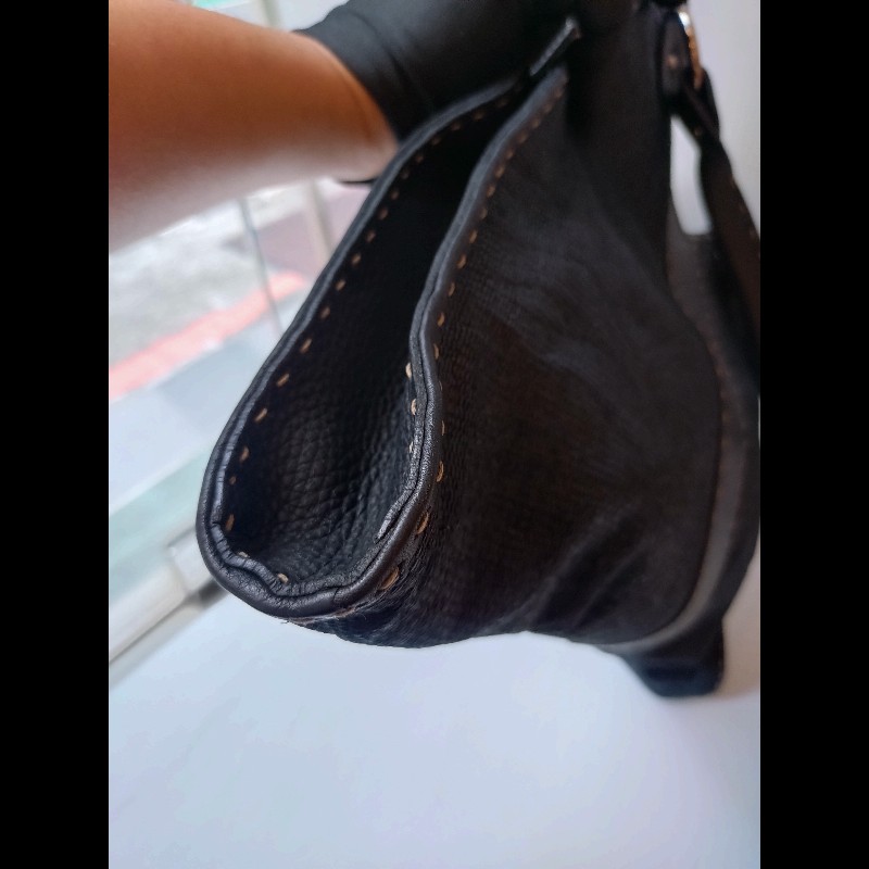 Fendi 黑皮邊布身梯形大托特包-11
