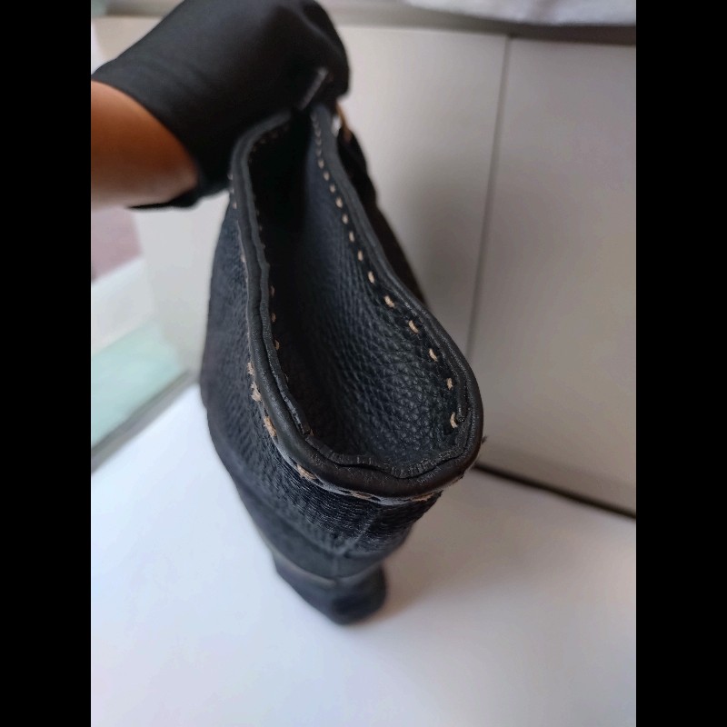 Fendi 黑皮邊布身梯形大托特包-12