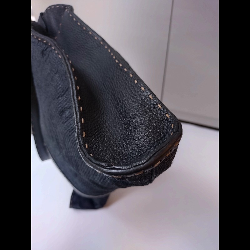 Fendi 黑皮邊布身梯形大托特包-13