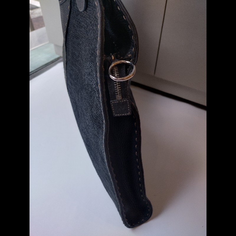 Fendi 黑皮邊布身梯形大托特包-14