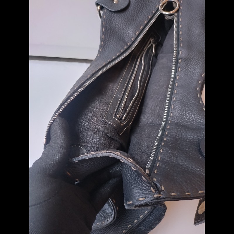 Fendi 黑皮邊布身梯形大托特包-16