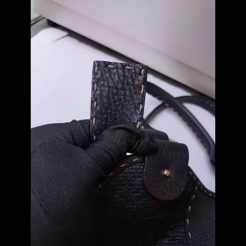 Fendi 黑皮邊布身梯形大托特包-18