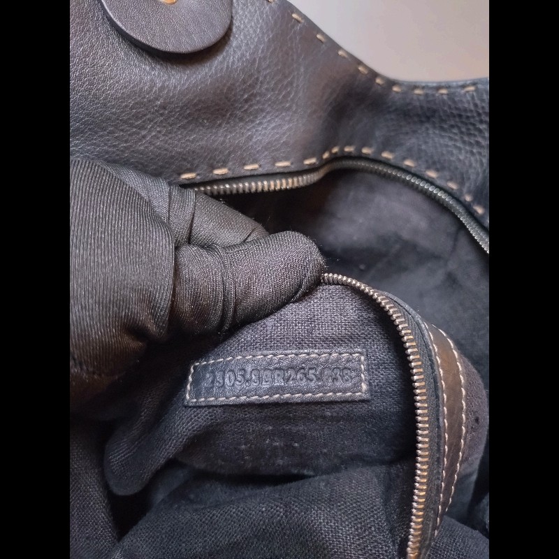 Fendi 黑皮邊布身梯形大托特包-19