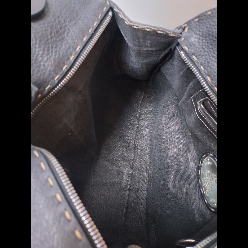 Fendi 黑皮邊布身梯形大托特包-20