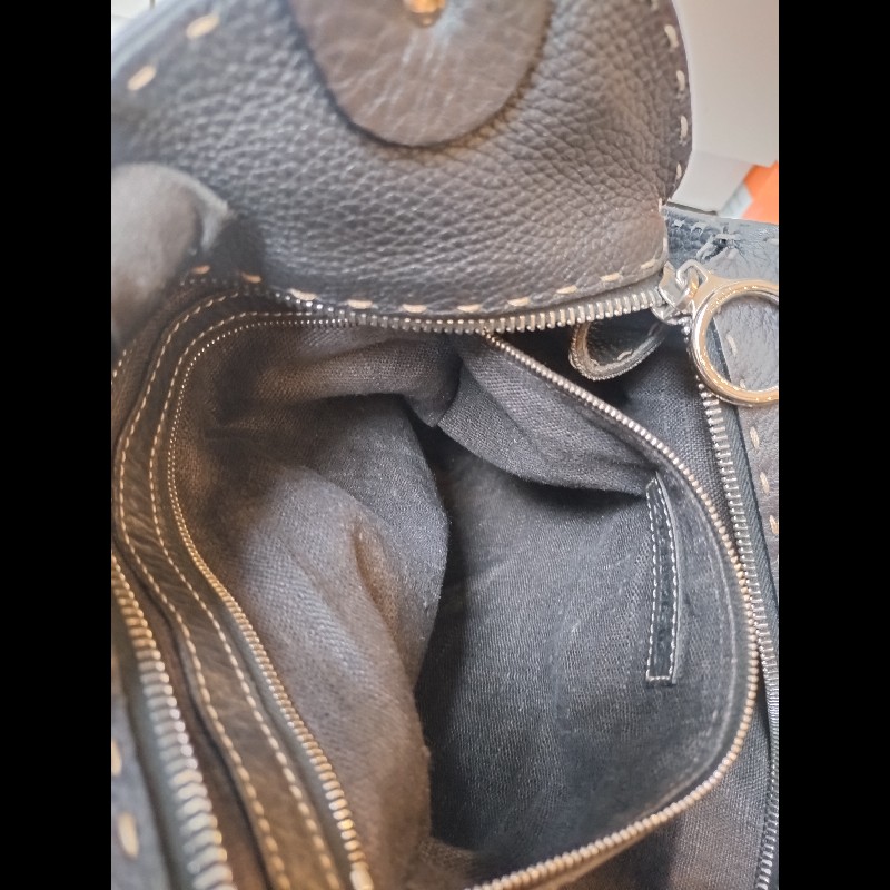 Fendi 黑皮邊布身梯形大托特包-22