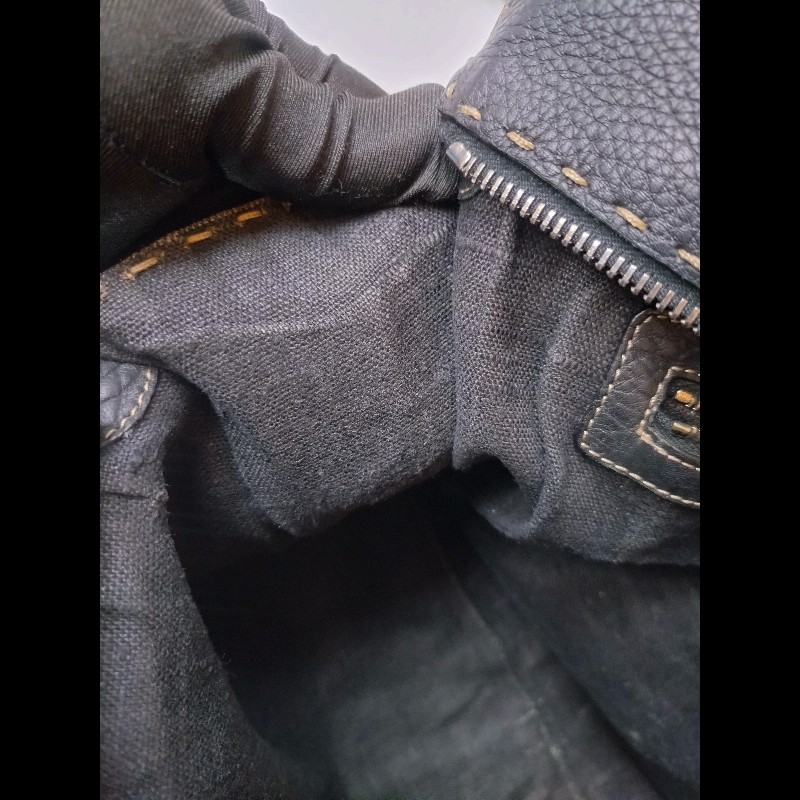 Fendi 黑皮邊布身梯形大托特包-23