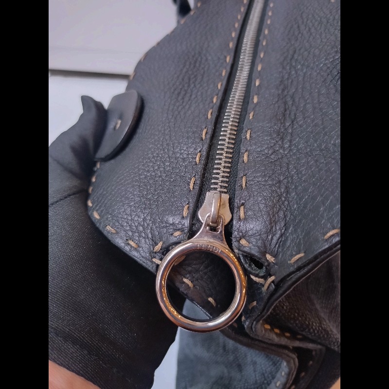 Fendi 黑皮邊布身梯形大托特包-27